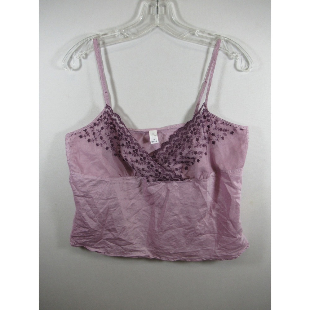 Vintage Y2K Gap Embroidered Silk Cropped Camisole Top Women Large Purple